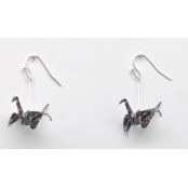 Boucles d'oreille papier Origami Grue Rose gris f.