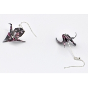 Boucles d'oreille papier Origami Grue Rose gris f.