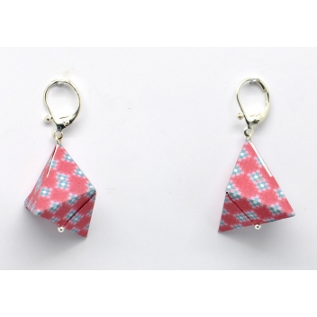  - 3700982216419 - The cocotte - Boucles d\'oreille papier Origami Triangle Rouge rosé - France - 3