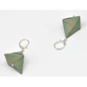 Boucles d'oreille papier Origami Triangle Vert et beige