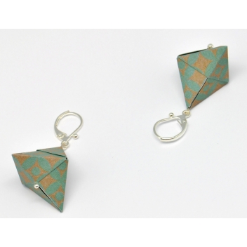  - 3700982216426 - The cocotte - Boucles d'oreille papier Origami Triangle Vert et beige - France