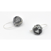 Boucles d'oreille papier Origami Boule Gris bleuté