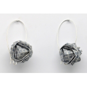 Boucles d'oreille papier Origami Boule Gris bleuté