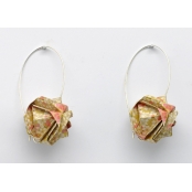 Boucles d'oreille papier Origami Boule Moutarde