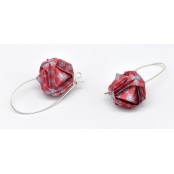 Boucles d'oreille papier Origami Boule Rouge rosé