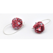 Boucles d\'oreille papier Origami Boule Rouge rosé