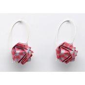 Boucles d'oreille papier Origami Boule Rouge rosé
