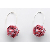 Boucles d\'oreille papier Origami Boule Rouge rosé