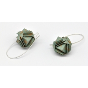 Boucles d\'oreille papier Origami Boule Vert et beige