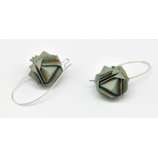 Boucles d'oreille papier Origami Boule Vert et beige