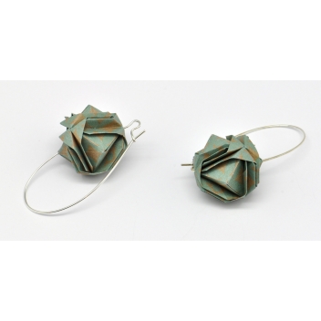  - 3700982216488 - The cocotte - Boucles d'oreille papier Origami Boule Vert et beige - France - 3