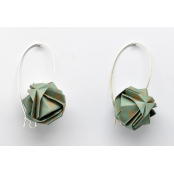 Boucles d'oreille papier Origami Boule Vert et beige