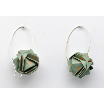  - 3700982216488 - The cocotte - Boucles d'oreille papier Origami Boule Vert et beige - France