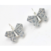 Boucles d'oreille papier Origami Papillon Gris bleuté