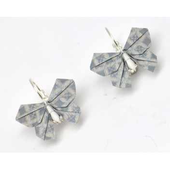  - 3700982216518 - The cocotte - Boucles d\'oreille papier Origami Papillon Gris bleuté - France - 3