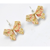 Boucles d'oreille papier Origami Papillon Moutarde