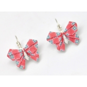 Boucles d'oreille papier Origami Papillon Rouge rosé