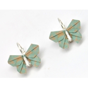 Boucles d'oreille papier Origami Papillon Vert et beige