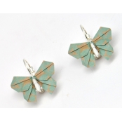 Boucles d\'oreille papier Origami Papillon Vert et beige
