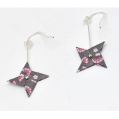 Boucles d'oreille papier Origami Tourniquet Rose gris f.