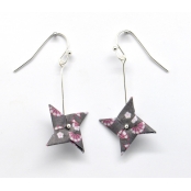 Boucles d'oreille papier Origami Tourniquet Rose gris f.