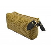 Petite pochette trousse en cuir Jaune Moutarde