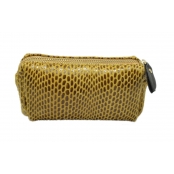 Petite pochette trousse en cuir Jaune Moutarde