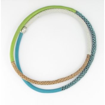 23544 - 3700982203525 - Fanny Fouks - Bracelet / collier en cuir Tons bleu vert - 2
