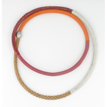 23546 - 3700982203549 - Fanny Fouks - Bracelet / collier en cuir Tons rouge orangé