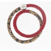 bracelet en cuir brun et rouge