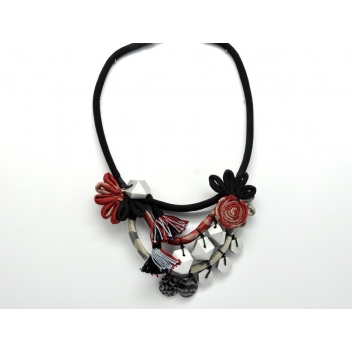 26405 - 3700982207257 - Fanny Fouks - Collier textile rouge noir et gris - 3