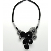 Collier textile gris hématite et noir