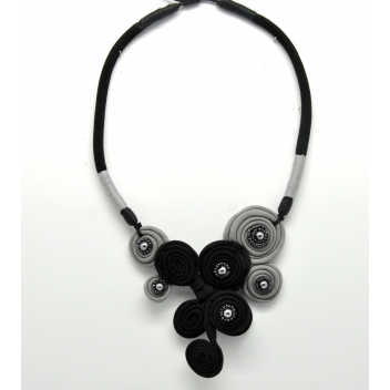 26414 - 3700982207165 - Fanny Fouks - Collier textile gris hématite et noir - 3