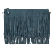 Pochette à franges ET chargeur de téléphone Bleu