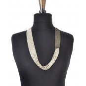 Long collier 15 rangs Argenté et noir