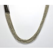 Long collier 15 rangs Argenté et noir