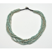 Collier court 10 rangs Argenté et turquoise