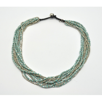 CCA059 - 3700982209367 - Nataraj - Collier court 10 rangs Argenté et turquoise - 3