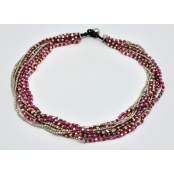 Collier 10 rangs Argenté et rose