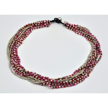 CCA074 - 3700982209381 - Nataraj - Collier 10 rangs Argenté et rose - 2