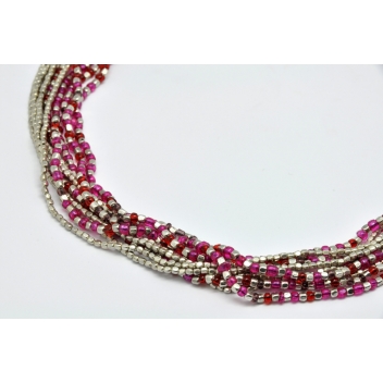 CCA074 - 3700982209381 - Nataraj - Collier 10 rangs Argenté et rose - 3