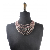 Collier 15 rangs Argenté et rose