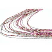 Collier 15 rangs Argenté et rose