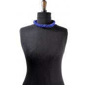 Collier ethnique Petit modèle Tissu bleu marine