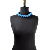 Collier ethnique Petit modèle Tissu bleu turquoise