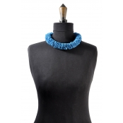 Collier ethnique Gros modèle Tissu tons turquoise