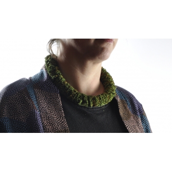  - 3700982212664 - Siyalu - Collier ethnique Gros modèle Tissu tons kaki et orange - 2