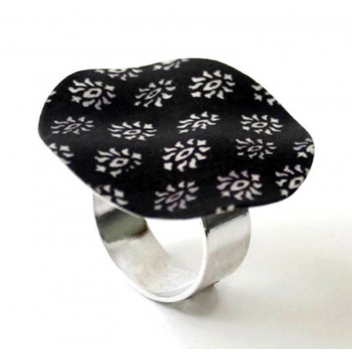 SIR159N - 3700982210219 - Demiim - Bague Sira Fleur noir et blanc (2cm)