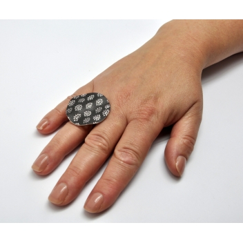 SIR159N - 3700982210219 - Demiim - Bague Sira Fleur noir et blanc (2cm) - 2