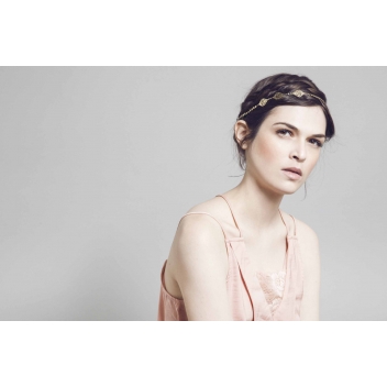 HB12SS16 - 3700982204508 - Les Dissonances - Phoenix : headband élastic 2 rosaces Doré à l\'or fin - France - 3